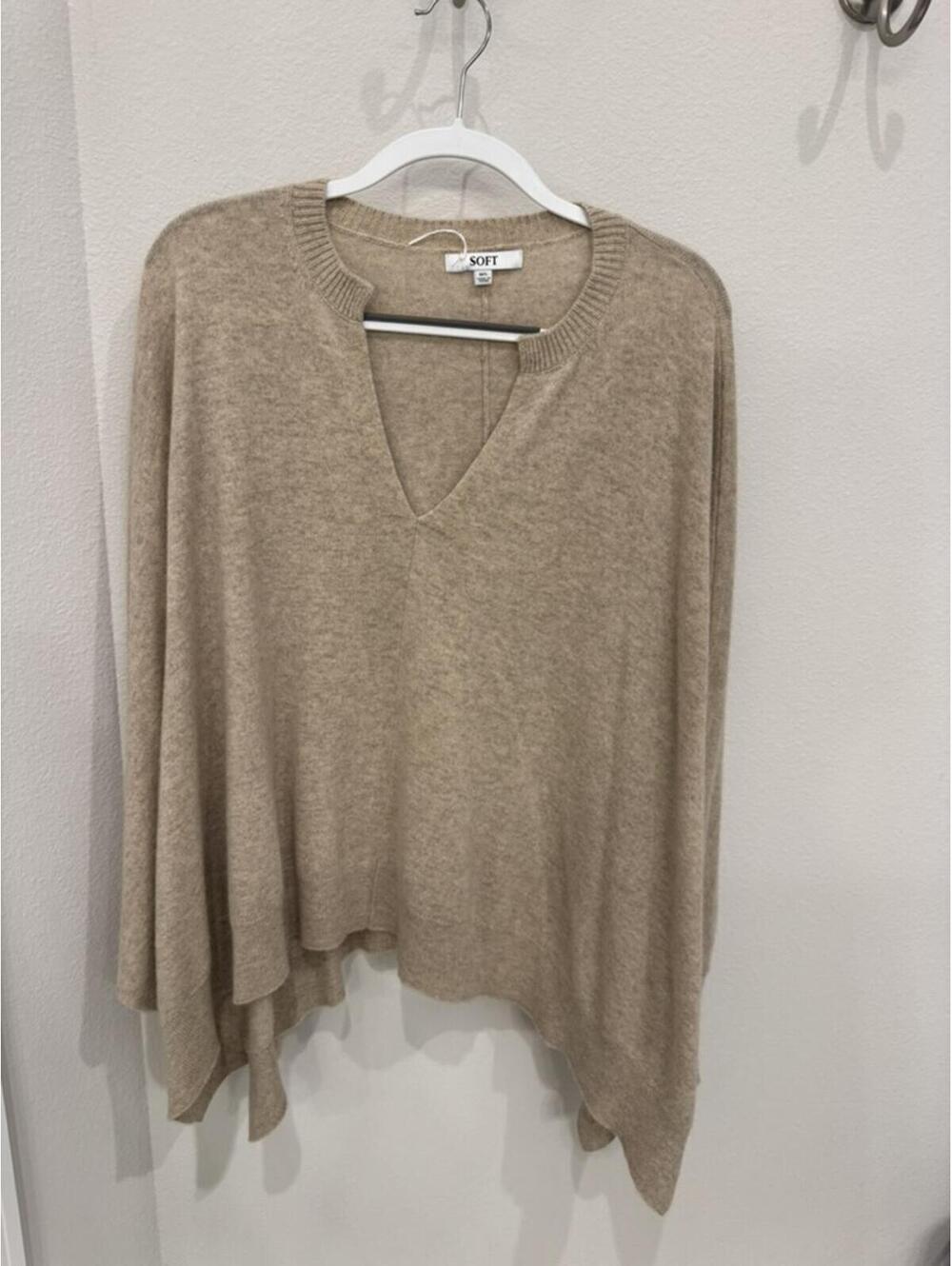 Soft Beige V-Neck Sweater Poncho M/L